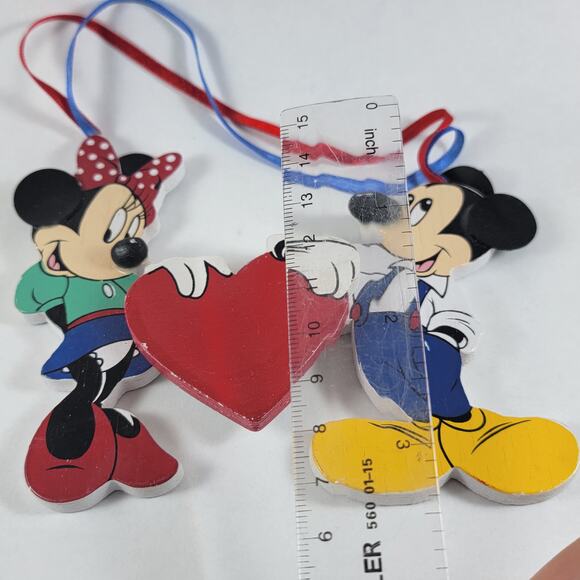 Vintage Mickey & Minnie Wooden Heart Ornament 1990s Disney Christmas - Picture 6 of 10